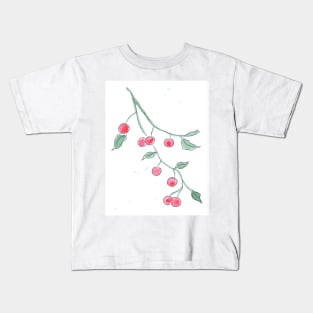 Branch with cherries. Berries, fruits. Watercolor, art decoration, sketch. Illustration hand drawn modern Kids T-Shirt